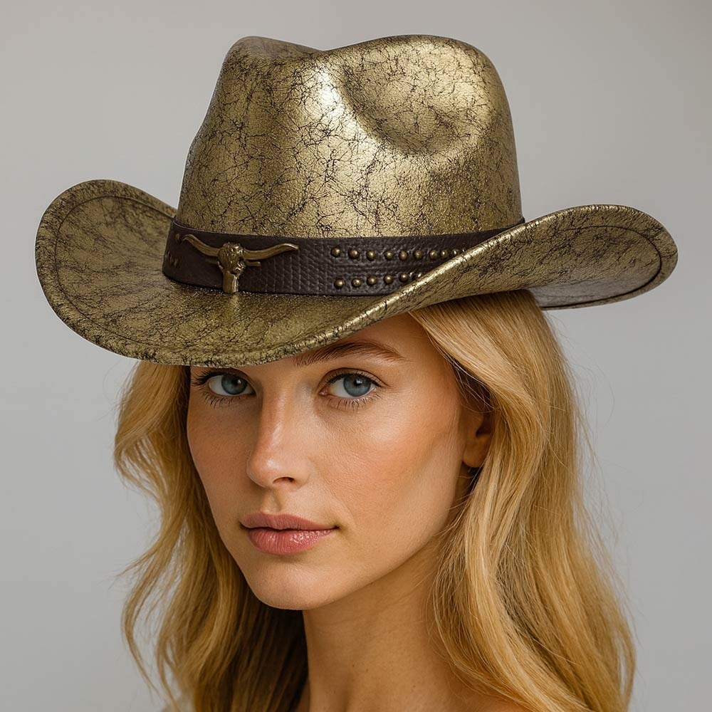 Unisex Vegan Leather Western Cowboy Fedora Hat
